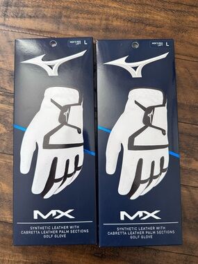 2 pack Mizuno White & Black MX Golf Gloves (Left Hand, Large)